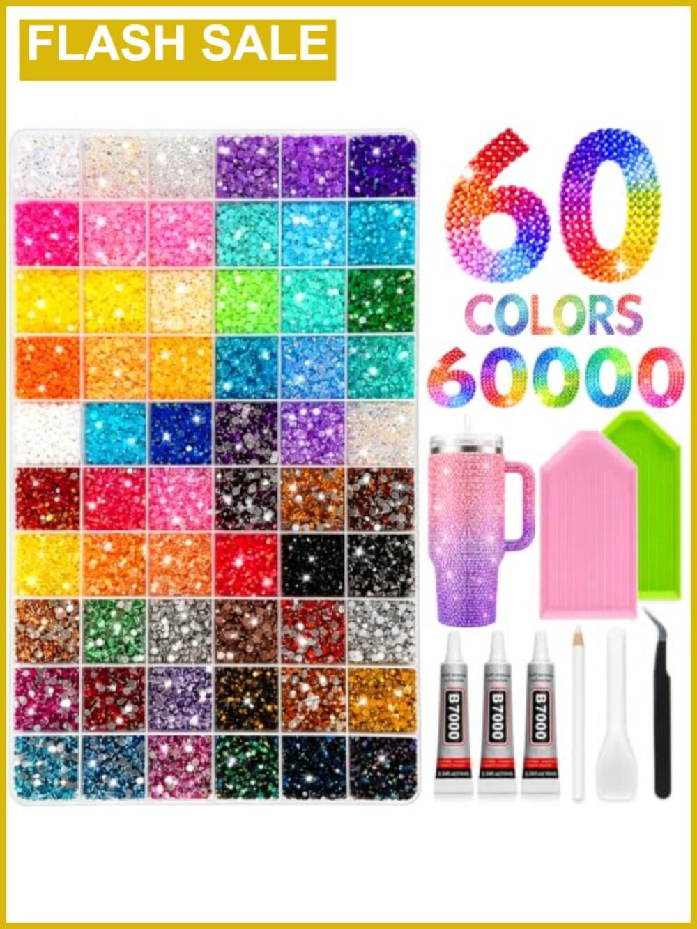 60000Pcs Resin Rhinestone Bedazzling Kit with Glue Tools